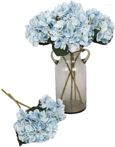 Fiori decorativi 6 pezzi Bouquet realistico artificiale di ortensie di seta blu