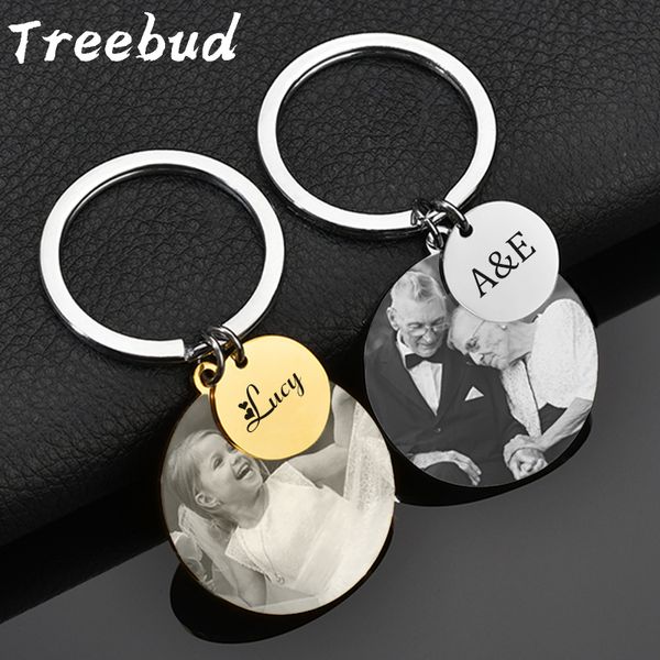 Treebud individuelle Foto-Schlüsselanhänger aus Edelstahl für Damen und Herren, lasergraviertes Bild, Name, Datum, Schlüsselanhänger, Familie, Schmuck, Geschenke