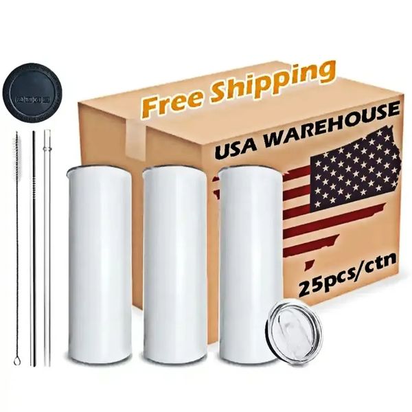 US CA Stock 20oz Süblimasyon Kupaları Paslanmaz Çelik Düz Yalıtımlı Su Şişeleri Taşınabilir Araba Tumblers DIY Baskı Kahve Çay Bardakları 0516 4.23