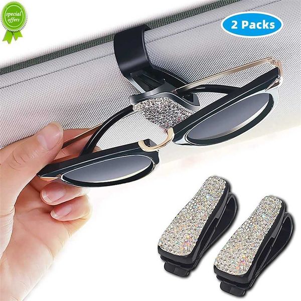 Neue tragbare 2-teilige Bling-Diamant-Brillenhalter für Auto-Sonnenblende, Sonnenbrille, Brillenhalterung mit Ticketkarten-Clip