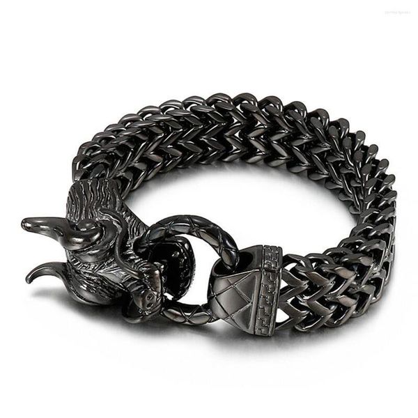 Pulseiras de link pesadas fortes metal de metal aço inoxidável preto colorido dragão de cabeça figurcha