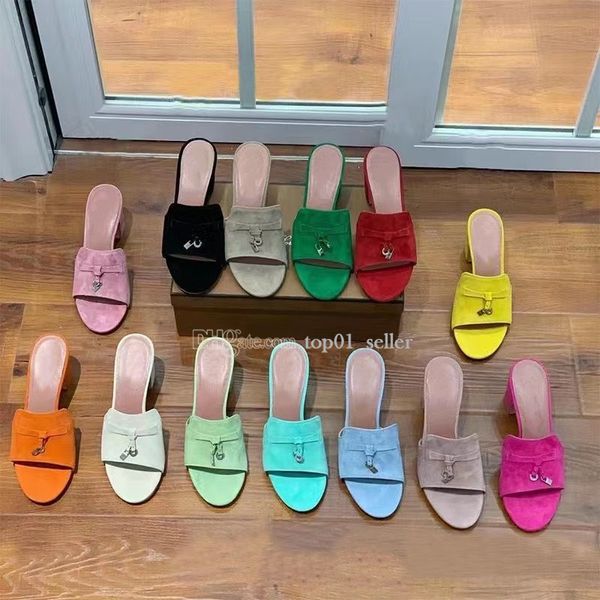 LORO PIANA SANDALS LP Summer Charms Slipper LP Piana украшенные замшевыми кожаными тапочками дизайнеры роскошные высокие каблуки для женщин Balck Pink Comfort Slips слайды