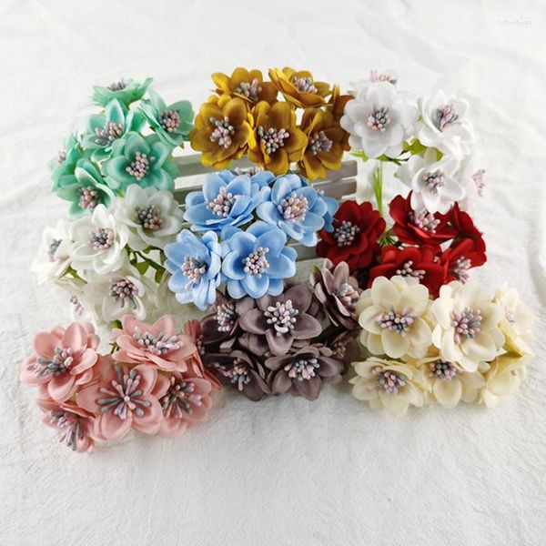 Flores decorativas 6pcs/bando mini rosa buquê artificial caseiro de seda plantas falsas Deceasções Diy Wreath Greatt Crafts Materiais