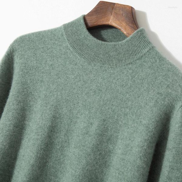 Camiscedores masculinos Moonyuefa Cashmere Sweater Men Half High Neck Color Solid Autumn e Winter Loose espessado