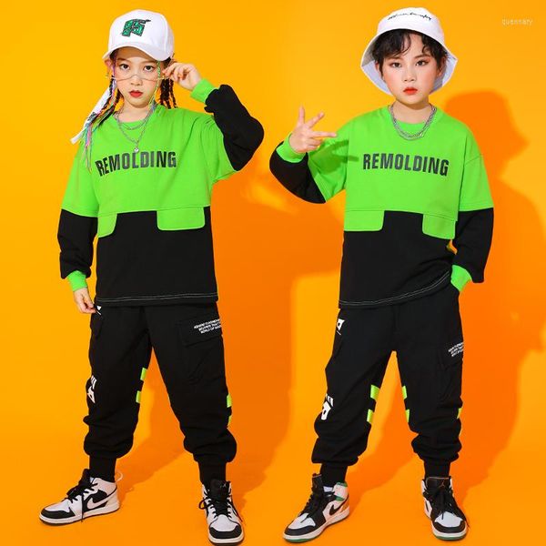 Stage Wear Kids Kpop Hip Hop Abbigliamento da ballo Felpa Top Streetwear Pantaloni cargo per ragazze Ragazzi Jazz Performance DanceCostumi Abbigliamento