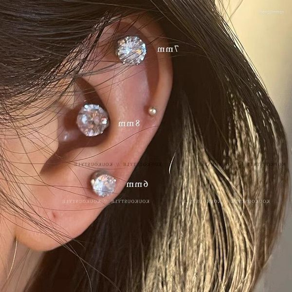 Brincos de garanhão 1pc Fake piercing sem orifício de orifício de orelha clipe magnético Mulheres Brinco redondo aço inoxidável de 6 a 8 mm de zircão coclear