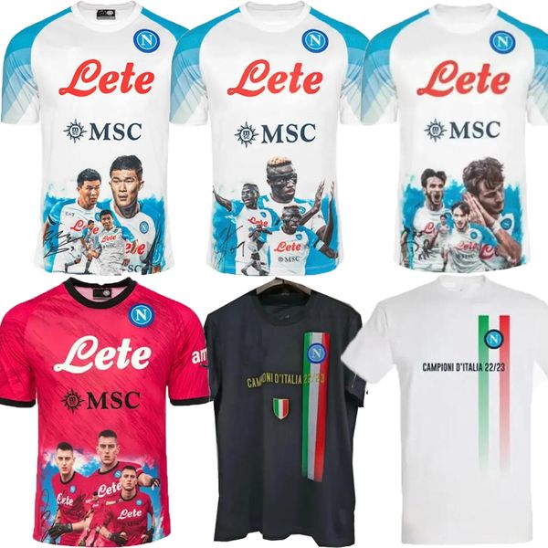 23/24 SSC Napoli Futbol Formaları 2023 Yüz Oyunu Campioni Maglia Napoli Kvaratskhelia Zielinskimin Anguissa Olivera Osimhen Lozan Erkekler Futbol Gömlekleri Üst