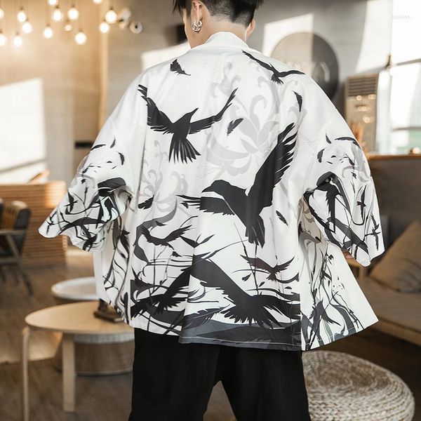 Abbigliamento etnico Fanceey Kimono da uomo Cardigan Abito in stile giapponese Abiti anime Yukata Costume da samurai maschile Haori Obi Beach Streetwear