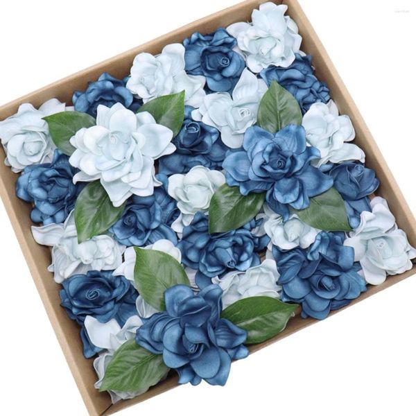 Fiori decorativi D-Seven Artificiali 25 pezzi Gardenie blu polverose con gambo per decorazioni per la tavola di nozze Decorazioni per feste fai da te Scrapbook