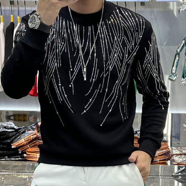 Felpe con cappuccio da uomo Top Quality Strass Casual O-Collo Tee Shirt Homme Diamond Tassel Tshirt Uomo manica corta Streetwear Pullover Sweatershirt