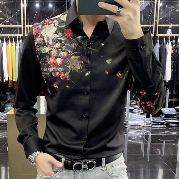 Männer Casual Hemden 2023 Frühling Schmetterling Blumendruck Kleid Hemd Herren Streetwear Italien Social Drill Männer Kleidung Slim