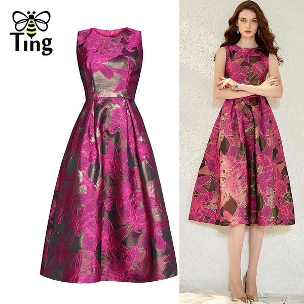 Kleider Tingfly 90er-Jahre-Retro-Blume, Jacquard, Lila, Ballkleid, Geburtstagsfeier, Abendessen, A-Linie, Midi, Teelänge, Roben, Übergröße 2X