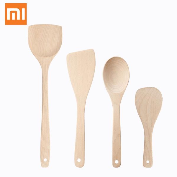 Accessori 4pcs Xiaomi Mijia Kit di cottura Kit di legno Naturale Set di pentole lucide Set cucina cucina cucina cucchiaio in legno spatola pala fritta