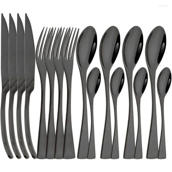 Servizio Piatti Servizio Posate Western Nero Acciaio Inox 18/10 Servizio Piatti 16/24 Pz Coltello Forchetta Cucchiai Stoviglie Cucina Argenteria Completa