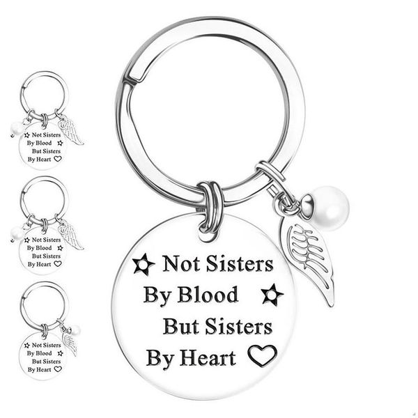 Chaves anéis de aço inoxidável fivela de originalidade Confidante Wing Blood Sisters Lettering Woman Acessórios de amizade de Keychains Gifts 5 OTZV1