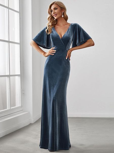Partykleider Plus Size Abend O-Ausschnitt mit langen Ärmeln A-Linie bodenlanges Kleid 2023 von Red Luxury Brautjungfernkleid Damen