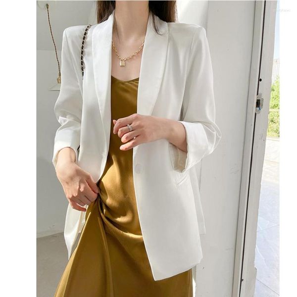 Kadınlar Suits Ceket Kadın Seksi Takım Ofis Lady Güzel Çeyrek Beyaz Blazer Yaz 2023 İnce saten dışarısı