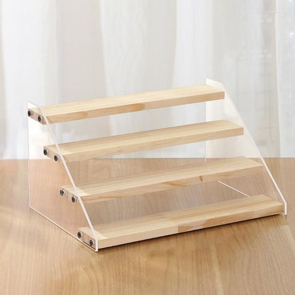 Ganci Multiuso Display Riser Rack Stand Clear Wooden 2/3/4-Tier Step Shelf Dolls Figure Counter Ladder Cupcake