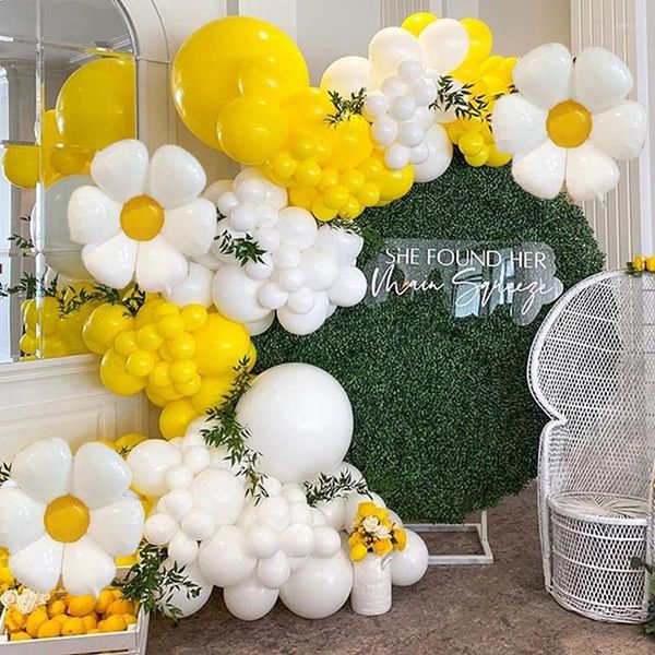 Decoração de festa margarida branca kit de guirlanda de balão amarelo balões de látex azul de verão decorações de casamento de casamento baile de chá de bebê