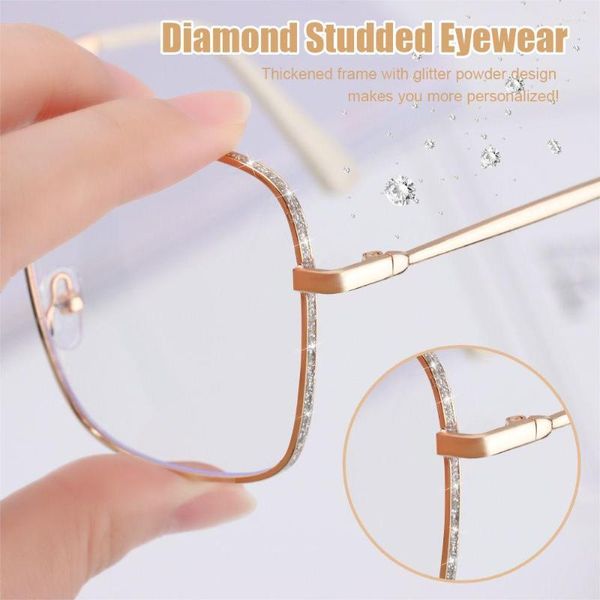 Sonnenbrille Mode Anti-Müdigkeit Vision Care Computerbrille Übergroße Brille Vintage Quadratische Brille Diamantbesetzte Brille