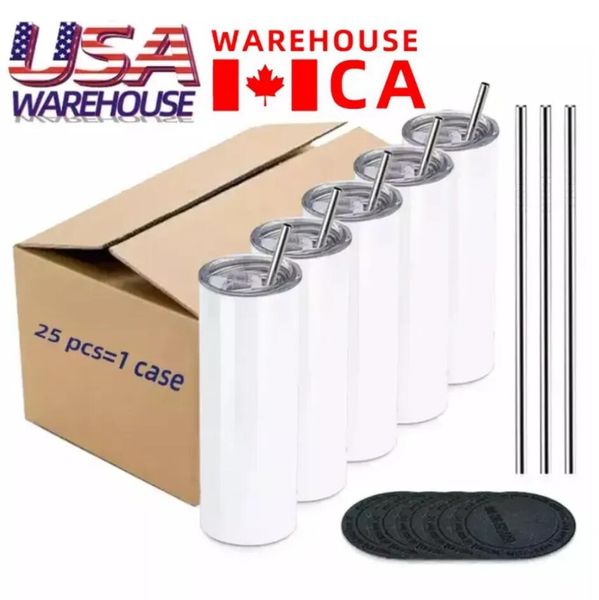 EUA CA Warehouse 20 oz Copo de impressão por transferência térmica de aço inoxidável Isolado a vácuo Copos retos para sublimação Kawaii GJ0516