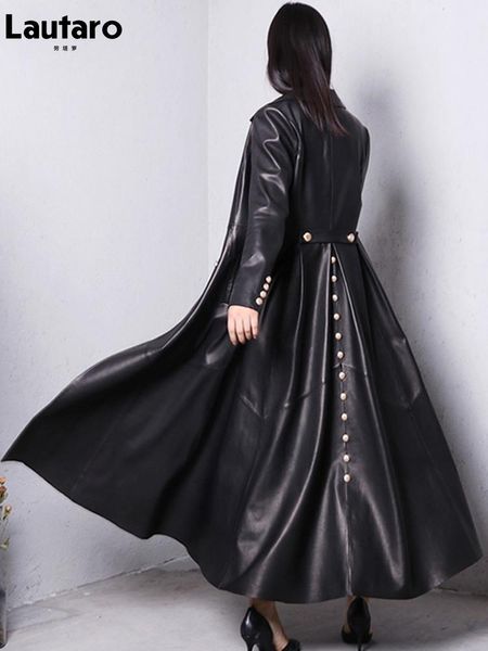 Kleid Lautaro Herbst Langer Rock Rot Schwarz Kunstleder Trenchcoat für Frauen Zweireihig Elegant Luxus Mode 4XL 5XL 6XL 7XL