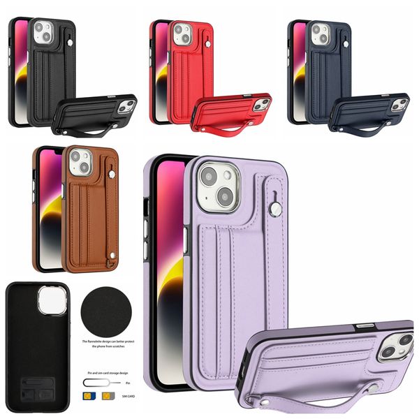 Bolso para cartão de identificação Carteira com tira de pressão Casos de suporte de couro para iPhone 15 14 Pro Max Plus 13 12 11 XR XS X 8 6 7 Slot de crédito Suporte para alça de pulso Capa flip Bolsa à prova de choque