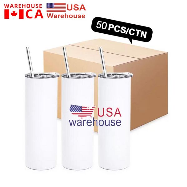 USA CA Warehouse 20 oz Edelstahl-Wärmeübertragungsdruckbecher, vakuumisolierte, dünne, gerade Sublimationsbecher Kawaii GG0731