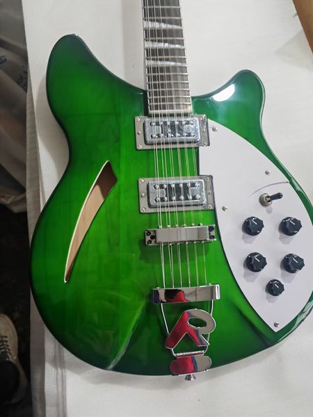 Custom 12 corde 360 chitarra elettrica verde corpo semi cavo 24 tasti ponte R