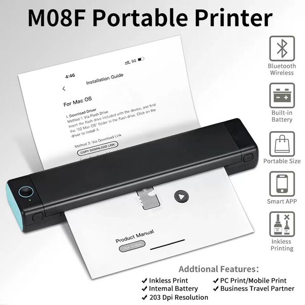 newst Phomemo M08F A4 tragbarer Thermodrucker, unterstützt A4-Thermopapier im Format 8,26 x 11,69 Zoll, kabellose mobile Reisedrucker für das Büro im Auto