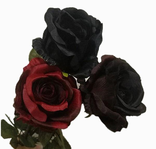 Fiore di rosa nera Decorazione per feste di Halloween Rosa di seta a stelo lungo artificiale per bouquet da sposa fai-da-te Centrotavola Decorazioni per l'atmosfera domestica