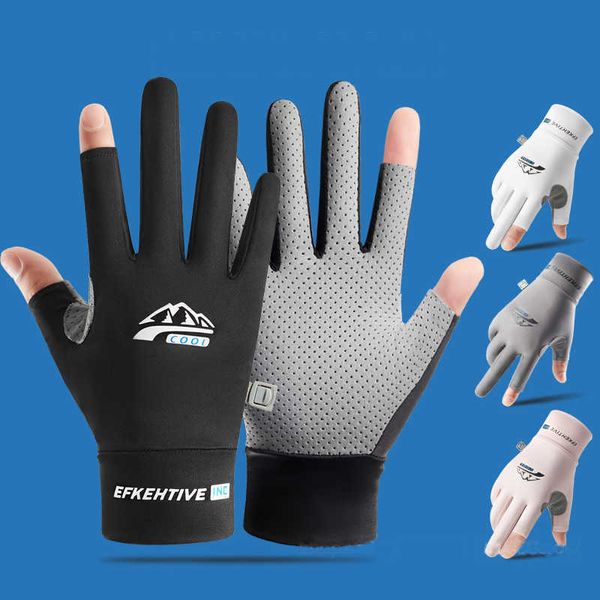 Sporthandschuhe Frühling Sommer Handschuhe Männer Frauen Eis Seide Cool Touch Screen Angeln Zwei-Finger elastische Radfahren dünne Sonnenschutz Fahrhandschuhe P230516