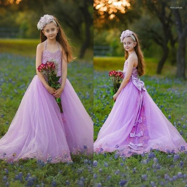 Mädchen Kleider Gaze Spitze Druck Ärmellose Pailletten Prinzessin Blume Hochzeit Party Ball Erstkommunion Kleider Traum Kinder Geschenk