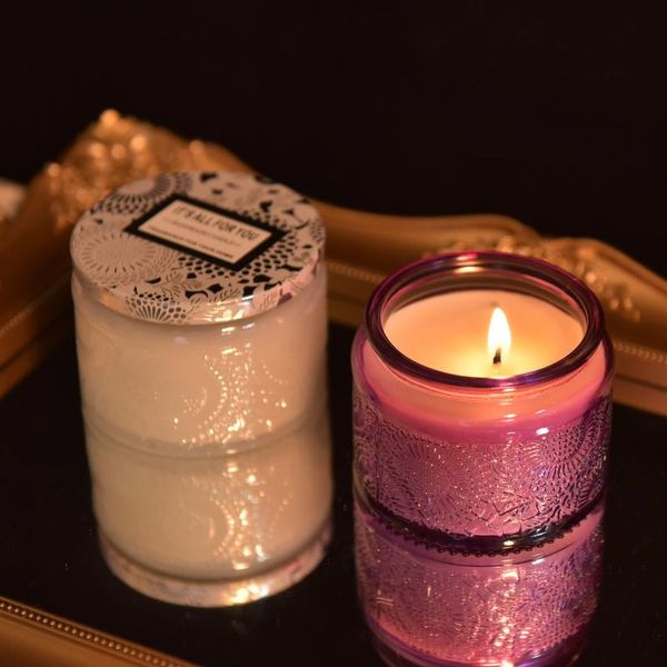 Candela profumata in vetro goffrato Candela profumata per il sonno senza fumo Candele a base di olio essenziale Candela aromatica fatta a mano Regali di compleanno per matrimoni