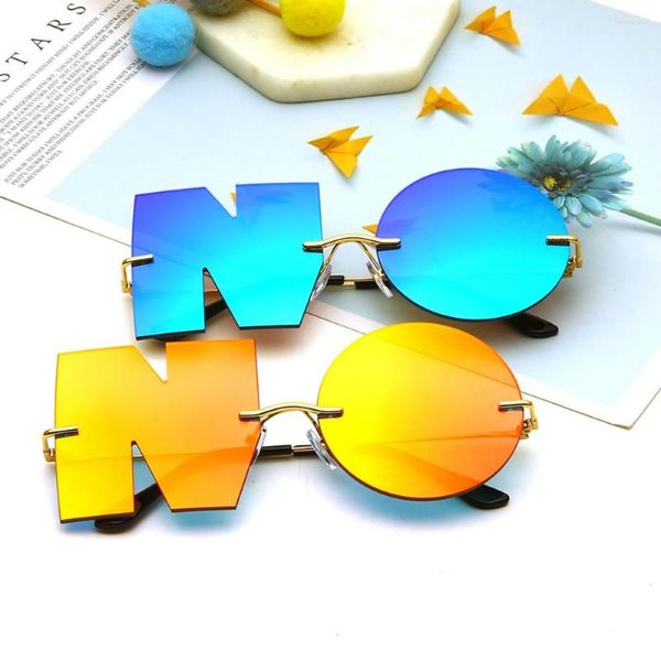 Óculos de sol 1pc UNisex Mirror Rimless Vintage Fashion Letter No Eyewear Punk Goggles Luxury Sun Glasses Metal Trend Uv400 Shades