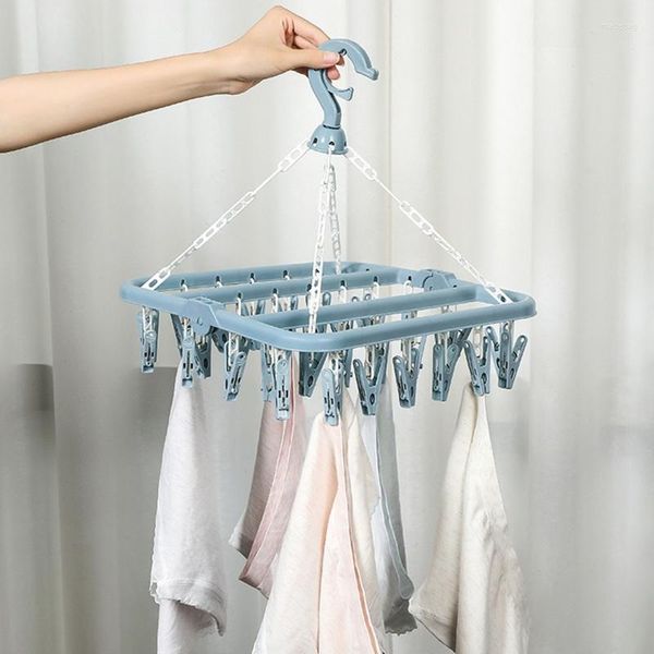 Cabides de roupas dobráveis ​​cabide de secador 32 clipes rack de secagem plástica multifuncional para casas de vesti -linear de varanda de quarto de casa meias