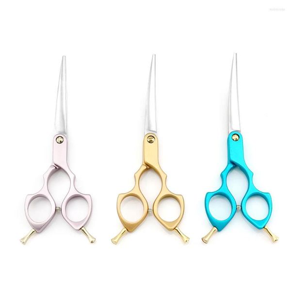 Tesoura de cães de estimação Curva de tesoura de 6 polegadas Curvada rosa dourado ou azul Handle Japão 440c Lyrebird Top Class 5pcs/lote