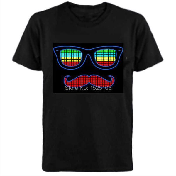 Herren-T-Shirts, heißer Verkauf, geräuschaktiviertes LED-Baumwoll-T-Shirt, auf- und abblinkendes Equalizer-EL-T-Shirt für Männer für Rock, Disco, Party, DJ, Top-T-Shirt J230516