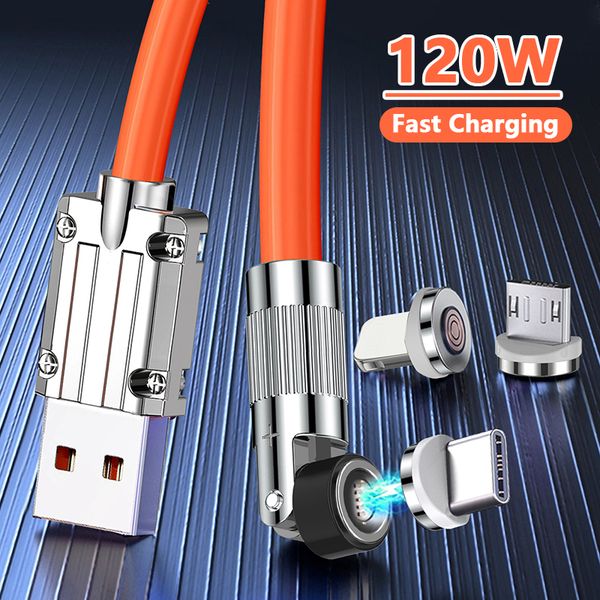 120W 6A Superschnellladung Magnetische Typ-C-Kabel Flüssigsilikonkabel Schnelllade-USB-Kabel Micro-USB-Kabel für Huawei Samsung Xiaomi