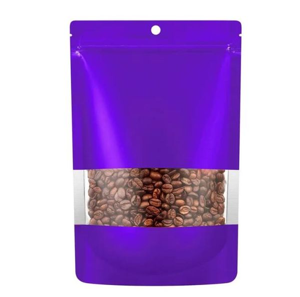 Purple Stand Up Up Alumínio Matte Folha de Self Salf Sacos com Janela Sealable Pouch Sealable Pouch para Organizador de Armazenamento de Alimentos