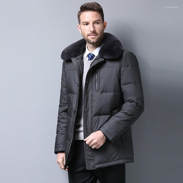 Piumino da uomo Uomo Inverno Parka di mezza età Plus Size Cappotto caldo Giacca imbottita con collo in vera pelliccia Casaco Masculino KJ769