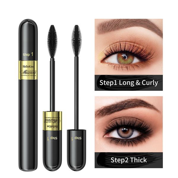 Black Double Extend Mascara Volumizzante ed Allungante 2 in 1 Maskara Long Lasting Fast Dry Waterproof Trucco per ciglia arricciate a prova di sbavature