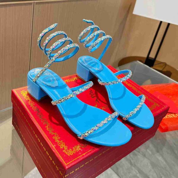 Yeni Rene Caovilla Cleo Stiletto Sandallar Kristaller Gem Süslenmiş Topuklu Akşam Ayakkabıları Kadın Yüksek Topuklu Lüks Tasarımcılar Parti Saraylı Elbise Ayakkabı 35-43