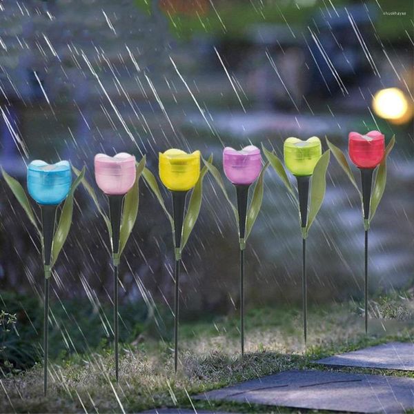 6/12pcs Luzes solares solares ao ar livre Tulipas de tulipa Estaca impermeável para decoração de casamento no pátio do gramado