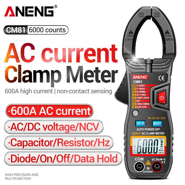 Medidores de grampo ANENG CM80/CM81 METRO DE ARCULADOR DIGITAL AC CURTIMENTO MULTIMÉTRO MULTIMÉTERA TOTADOR DE TOLAÇÃO DE TOTA AMP AMP HZ CAPACITância NCV OHM TESTE 230516