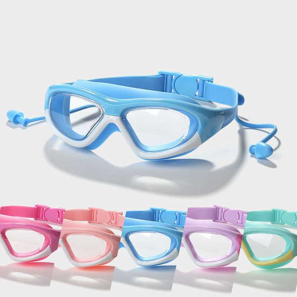 Запятые детские плавающие очки с большими кадрами антифогируют ультрафиолетовые плавательные очки.