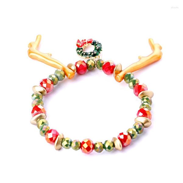 Braccialetti con ciondoli Bracciale con fiocco di neve in pietra di alce con perline di Natale per calze a campana per figlia Regali di Babbo Natale