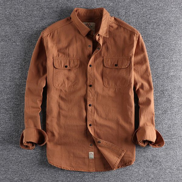 Camicie casual da uomo Vintage Retro Men Cargo Shirt Jacket Canvas Cotton Khaki Uniforme militare Light Casual Work Safari Style Camicie Mens Tops Shirt 230516