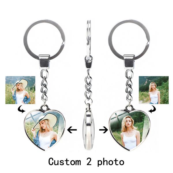 Individueller Schlüsselanhänger mit personalisiertem Foto. Doppelseitiger Herz-Schlüsselanhänger, weiblich, Auto, Familie, Paar, Geschenk, modischer Kristallglas-Schmuck