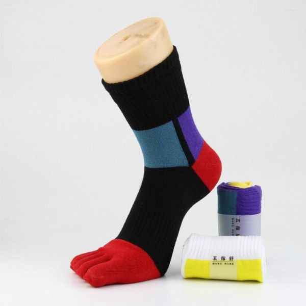 Spor çorapları saf pamuklu adam kısa beş parmak sporu sıkıştırma renkli çizgili kaliteli örgü, ayak parmağı ile mutlu yumuşak elastik